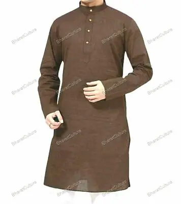 Mens Kurta Cotton Clothes Mens Shirt Indian Ethnic Dress Simple • £16.93