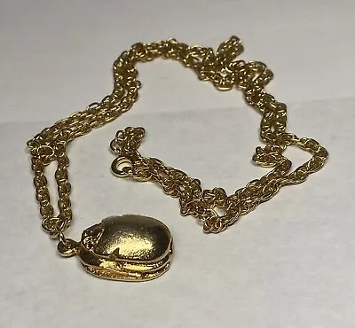 Vintage Scarab Necklace Gold Tone Chain Necklace • $10