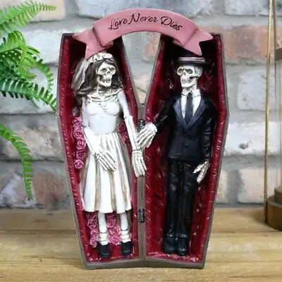 Halloween Skeleton Ornament Coffin Till Death Do Us Part Couple Resin Figurine • £21.99