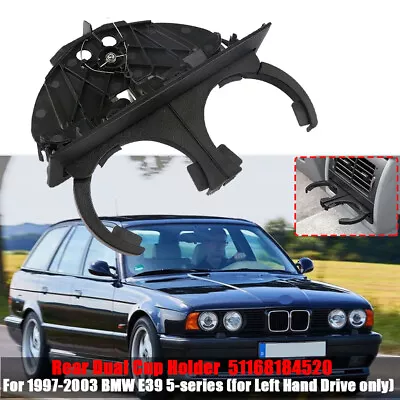 Black Rear Dual Drink Cup Holder For BMW 5 Series E39 Retractable  #51168184520 • $18.90