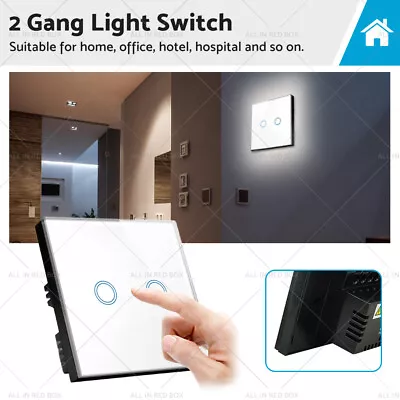 Touch Wall Light Switch LED 2 Gang 1way Touch Glass Switch 87x87mm • $12.79