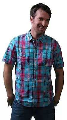 LRG Lifted Research Group Hit And Run Short Sleeve Turquoise Woven Shirt Size: S • £43.60