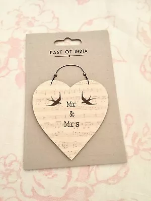 East Of India Cream Wedding Mr & Mrs Gift Tag /Hanging Decoration 8 X 8 Cm BNWT • £4.75