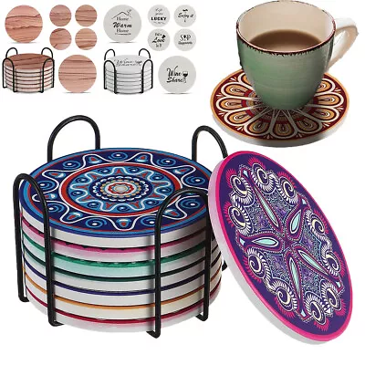 $8.74 • Buy Drink Coasters With Holder, Absorbent Coasters Sets Of 6/8, Marble Style Ceram
