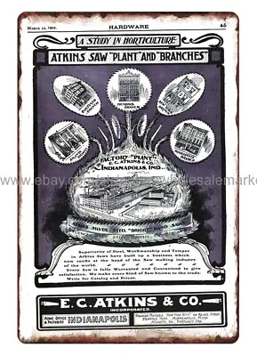 1902 Atkins Saw Plant And Branches Metal Tin Sign Bedroom Styles Dorm Room • $18.96