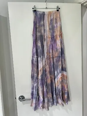 Tigerlily Tiered Tie Dye Maxi A-Line Skirt Blue Pink Size 8 • $44