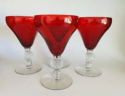 Set Of 4 Vintage Ruby Old English (Golf Ball Stem) Water Goblets By Morgantown • $60