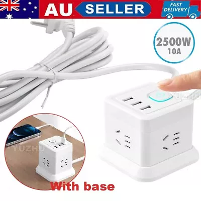 Cube Power Board Strip 3 USB 4 Socket Outlet Extension Charger Charging &AU Cord • $16.13