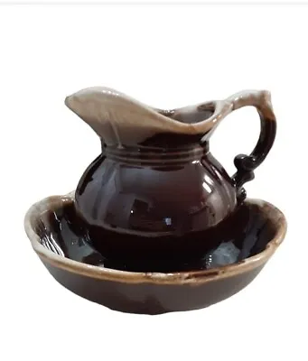 McCoy 7528 Small Brown Drip Pottery Pitcher And Bowl Set • $17.50