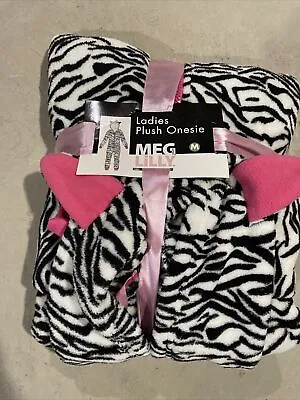 Women's Hooded Unionsuit Pajamas Size Medium PJs Zebra Print NEW • £14.41