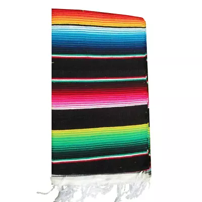 Black  5' X 7' Sarape Serape Mexican Blanket Saltillo Southwestern Beach Yoga • $29.99