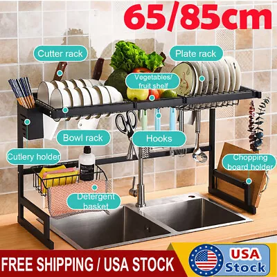 Over Sink Dish Drying Rack 2-Tier Stainless Steel Cutlery Drainer Kitchen Shelf • $42.29