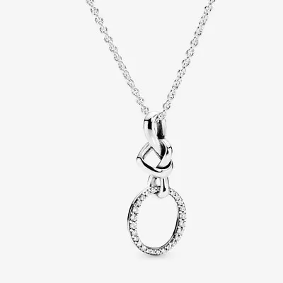 New Authentic PANDORA Knotted Heart Pendant Necklace Silver #398078CZ W/ BOX • $55.20