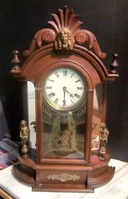 New Haven Side Mirror Parlor Clock~Cherubs~Red Walut Case~For Parts Or Repair. • $46