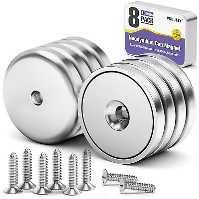 8Pack Neodymium Round Base Cup Magnet 100LBS Strong Rare Earth Magnet Heavy Duty • $13.53