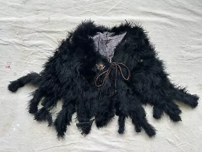 Antique Edwardian 1910s Black Marabou Feather Fringed Shrug Cape Wrap Shawl • $19.99