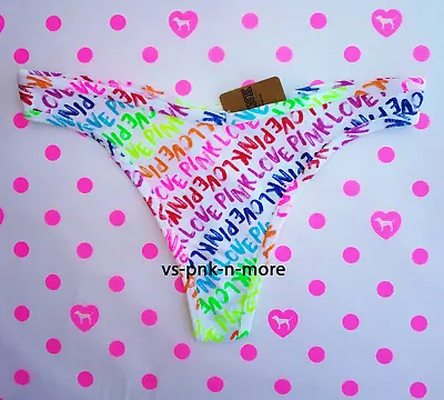 $7.99 • Buy Victorias Secret PINK Cotton Thong String Panty V-cut Rainbow Script Logo S M L