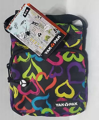 Yak Pak Crossbody Bag Multicolor Hearts 6.5  X 7.5  Long Strap Pockets NWT • $14.99