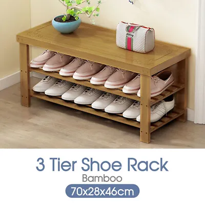 $32.99 • Buy 3 Tier Shoe Rack Bamboo Wooden Storage Shelf Stand Bench Cabinet Organize