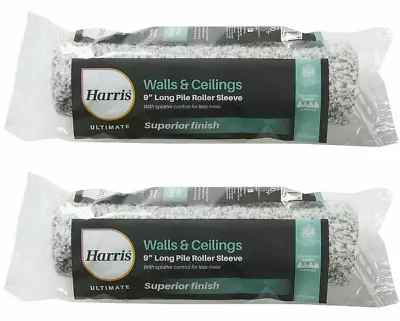 2x Harris Ultimate Decorating Walls & Ceilings 9  Long Pile Paint Roller Sleeve • £8.99