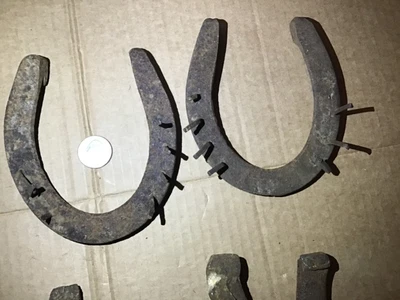 $12.50 • Buy 2 Old Antique Vintage Western Horseshoe Tact 5”long Horse Shoes W/Original Nails