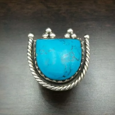 Stylish Vintage US Southwestern Sterling Silver & Turquoise Designer Ring • $89