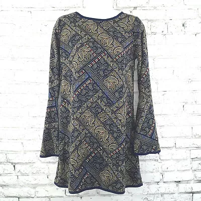 One Clothing Dress Womens Small Blue Paisley Bell Long Sleeve Tunic Boho Mini • $19.99