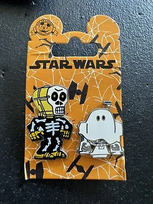 Disney Parks Star Wars C3PO R2D2 In Halloween Costumes 2 Pin Set Ghost Skeleton • $20