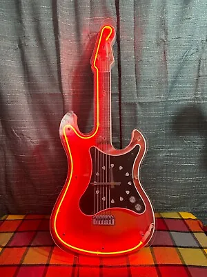 Vintage RARE Guitar Orange Neon Man Cave Wall Clock W/Power Supply - WORKS!! • $89.98