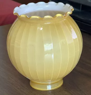 Vintage Mcm Gold Ruffled Ribbed Globe Small Oil Lamp Shade 2  Fitter • $29.95