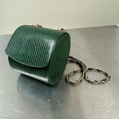 Vintage Luc Benoit Green Lizard Skin Bag W/ 29 Inch Chain Strap - Sling Bag • $58.95