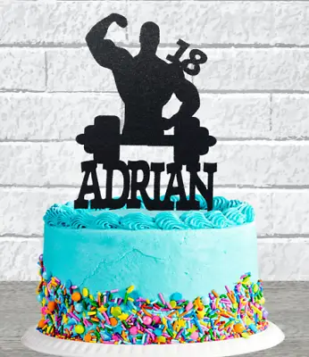 Personalised Muscle Man/gym Exercise Any Name/age Birthday Cake Topper • £2.99