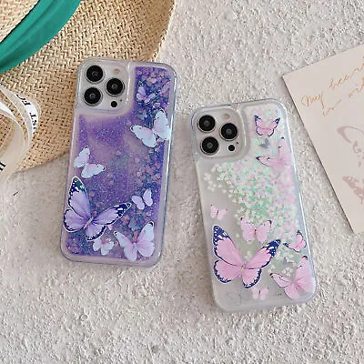 Glitter Liquid Butterfly Phone Case For IPhone 15 14 13 12 11 Pro Max XR X 6 7 8 • £5.03