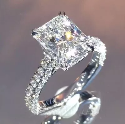 3.68 CTW Moissanite Hidden Halo Radiant Engagement Ring 14K White Gold Plated • $125.81