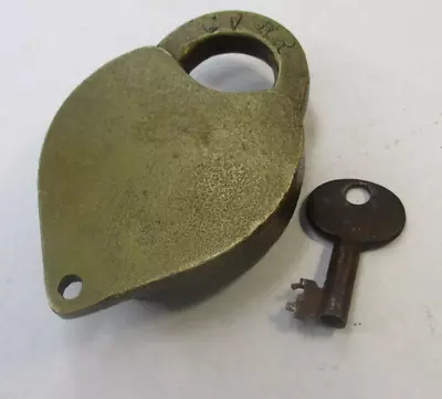 Vintage Old Heart Shaped Padlock Lock W/ Key Antique Brass Rare • $149.88