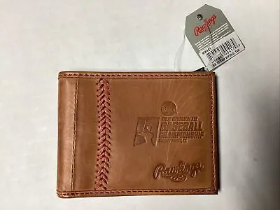 Rawlings Men's Baseball Stitch Leather Bifold Wallet Tan W/ Red Stitching • $24.95