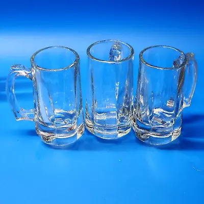 LIBBEY GLASS Beer Mug Steins THUMB REST Rounded Panels 12 Ounce - HEAVY Set Of 3 • $34.97