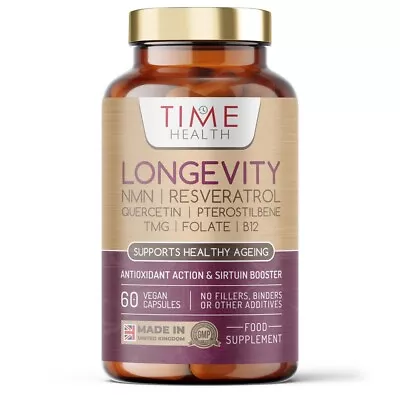 Longevity – NMN Resveratrol Quercetin Pterostilbene TMG Folate & B12 • £32.49