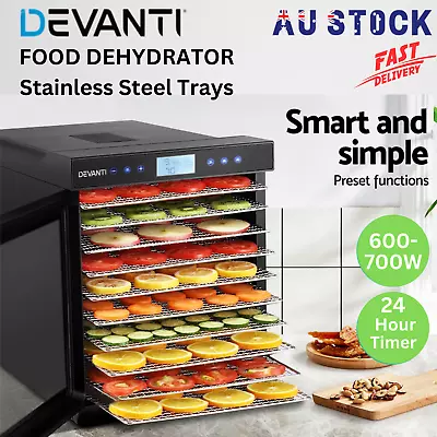 Devanti Food Dehydrator 10 Trays Stainless Steel Fruit Beef Jerky Veges 600-700W • $242.95