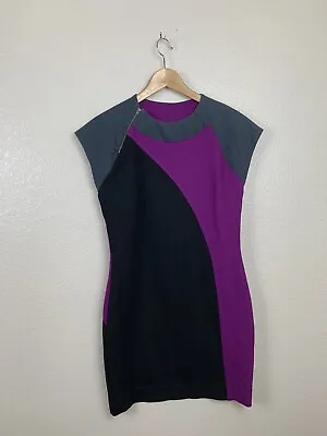 VPL Ponte Knit Sheath Dress Size Medium M Zipper Neck Purple Black Gray • $21