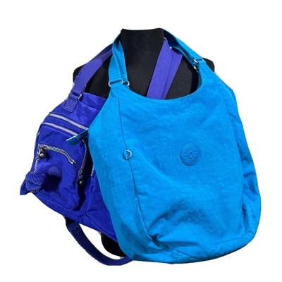 £53.56 • Buy Lot 2 Kipling Nylon Travel Tote Shoulder Hand Bag Purple & Blue With Keychain
