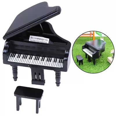 1:12 Dollhouse Miniature Black Wooden Grand Piano With Stool Model Play.NN • $11.86