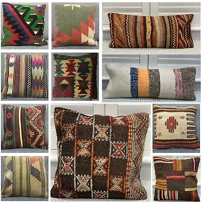 £17.99 • Buy Handmade 100% Wool Turkish Moroccan Kilim Cushion Covers - 3 Different Sizes