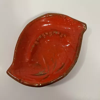 Vintage Ashtray California Pottery USA Burnt Orange And Gold Leaf Dish 8” • $18.99