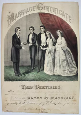 Original 1800s Currier & Ives Marriage Certificate • $49.99