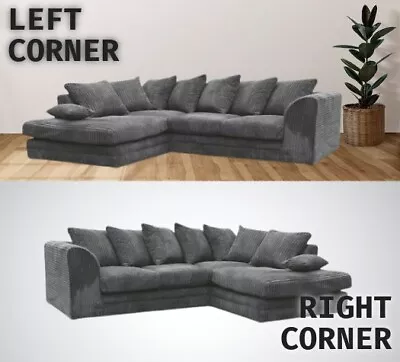 £369 • Buy Dylan Jumbo Cord Corner Sofa Settee Suite Swivel Footstool Grey Black Cream