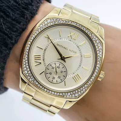 MICHAELL KORS BRYN Womans Rose Gold Watch MK6134 CZ Crystals Roman 50m Working • $44.20