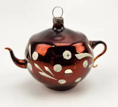 Vintage Pre WW2  2” Glass Ornament Tea Pot Kettle Antique Blown Mercury Glass • $20
