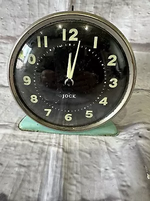 VINTAGE JOCK METAL AND GLASS MECHANICAL ALARM CLOCK Green • £17.32