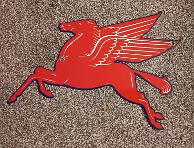 Pegasus  Mobil Horse  Red Porcelain  Sign • $36.12